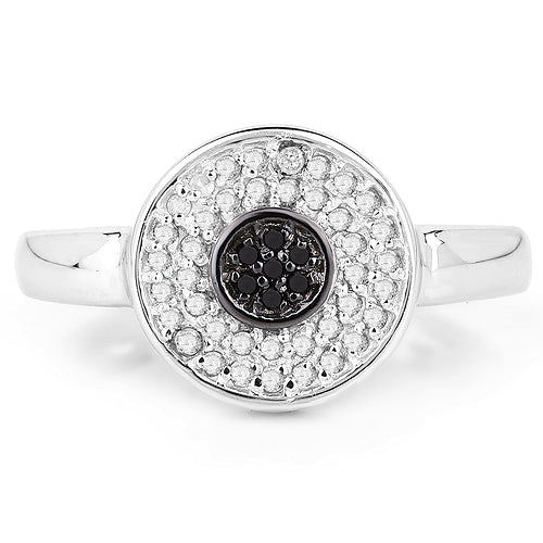Bids.com 0.20 Carat Genuine Black Diamond and White Diamond .925 Sterling Silver Ring Rings