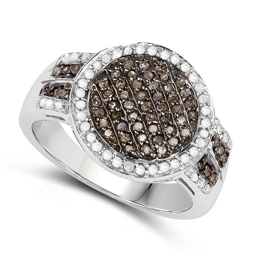 Bids.com 0.44 Carat Genuine Champagne Diamond and White Diamond .925 Sterling Silver Ring Rings