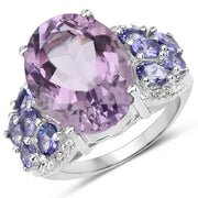 Bids.com 6.62 Carat Genuine Amethyst, Tanzanite and White Topaz .925 Sterling Silver Ring Rings
