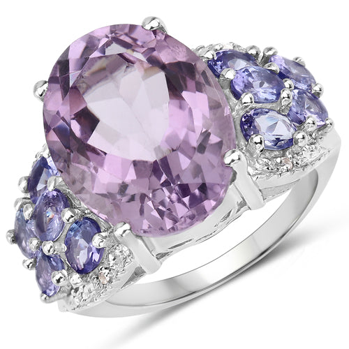 Bids.com 6.62 Carat Genuine Amethyst, Tanzanite and White Topaz .925 Sterling Silver Ring Rings