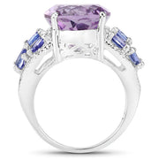 Bids.com 6.62 Carat Genuine Amethyst, Tanzanite and White Topaz .925 Sterling Silver Ring Rings