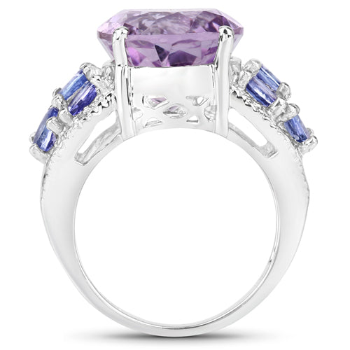 Bids.com 6.62 Carat Genuine Amethyst, Tanzanite and White Topaz .925 Sterling Silver Ring Rings