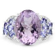 Bids.com 6.62 Carat Genuine Amethyst, Tanzanite and White Topaz .925 Sterling Silver Ring Rings