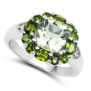 Bids.com 3.49 Carat Genuine Green Amethyst, Chrome Diopside & White Topaz .925 Sterling Silver Ring Rings
