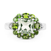 Bids.com 3.49 Carat Genuine Green Amethyst, Chrome Diopside & White Topaz .925 Sterling Silver Ring Rings