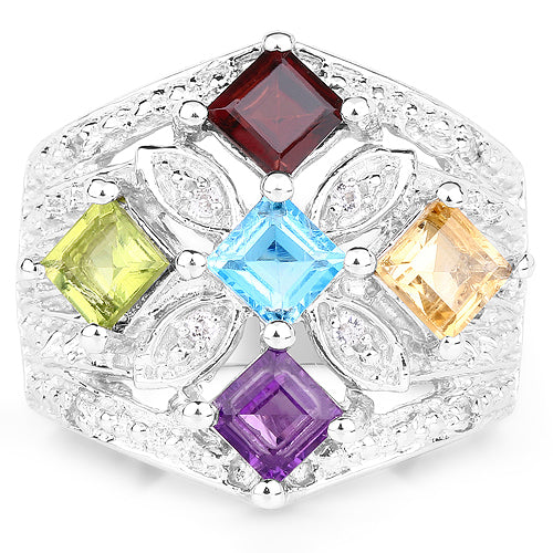 Bids.com 1.67 Carat Genuine Multi Stone .925 Sterling Silver Ring Rings
