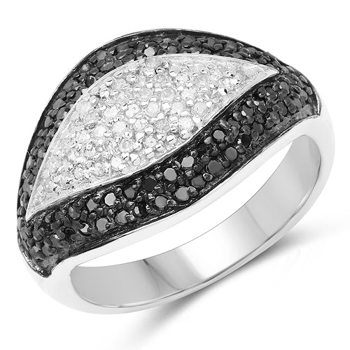 Bids.com 0.51 Carat Genuine Black Diamond & White Diamond .925 Sterling Silver Ring Rings