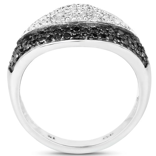 Bids.com 0.51 Carat Genuine Black Diamond & White Diamond .925 Sterling Silver Ring Rings