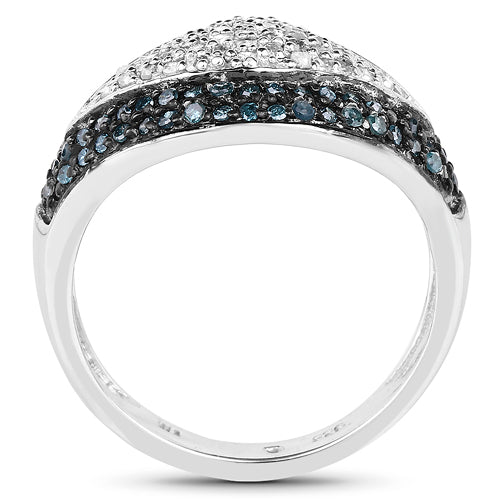 Bids.com 0.50 Carat Genuine Blue Diamond and White Diamond .925 Sterling Silver Ring Rings