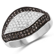 Bids.com 0.50 Carat Genuine Champagne Diamond and White Diamond .925 Sterling Silver Ring Rings