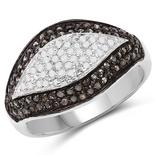 Bids.com 0.50 Carat Genuine Champagne Diamond and White Diamond .925 Sterling Silver Ring Rings