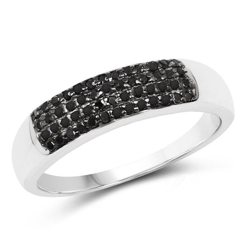 Bids.com 0.22 Carat Genuine Black Diamond .925 Sterling Silver Ring Rings