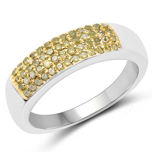 Bids.com 0.22 Carat Genuine Yellow Diamond .925 Sterling Silver Ring Rings