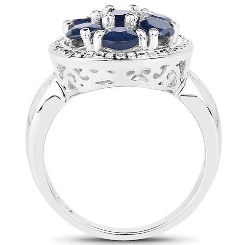 Bids.com 2.10 Carat Genuine Blue Sapphire .925 Sterling Silver Ring Rings