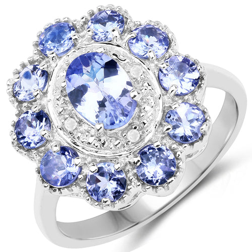 Bids.com 1.77 Carat Genuine Tanzanite and White Topaz .925 Sterling Silver Ring Rings