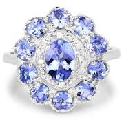 Bids.com 1.77 Carat Genuine Tanzanite and White Topaz .925 Sterling Silver Ring Rings