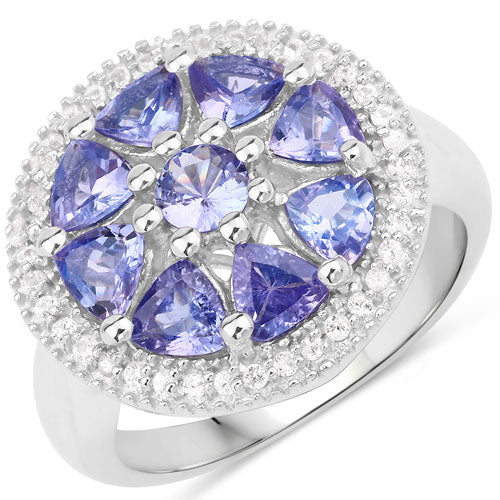 Bids.com 2.26 Carat Genuine Tanzanite and White Topaz .925 Sterling Silver Ring Rings