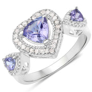 Bids.com 1.09 Carat Genuine Tanzanite and White Diamond .925 Sterling Silver Ring Rings