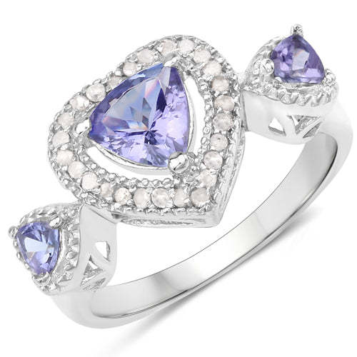 Bids.com 1.09 Carat Genuine Tanzanite and White Diamond .925 Sterling Silver Ring Rings