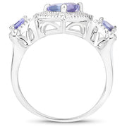 Bids.com 1.09 Carat Genuine Tanzanite and White Diamond .925 Sterling Silver Ring Rings