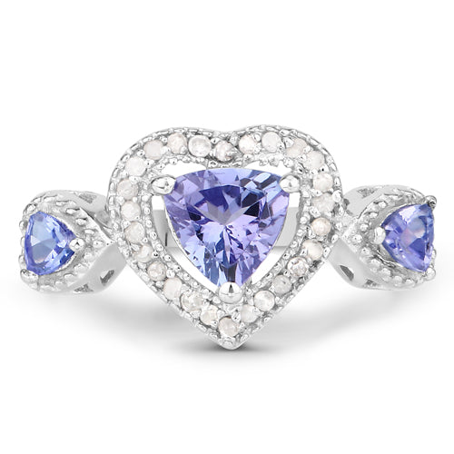 Bids.com 1.09 Carat Genuine Tanzanite and White Diamond .925 Sterling Silver Ring Rings