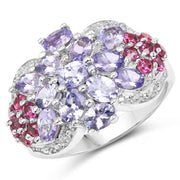Bids.com 2.91 Carat Genuine Tanzanite and Rhodolite .925 Sterling Silver Ring Rings