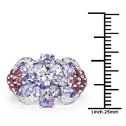 Bids.com 2.91 Carat Genuine Tanzanite and Rhodolite .925 Sterling Silver Ring Rings