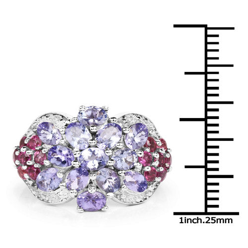 Bids.com 2.91 Carat Genuine Tanzanite and Rhodolite .925 Sterling Silver Ring Rings