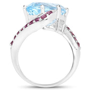 Bids.com 8.40 Carat Genuine Blue Topaz and Rhodolite .925 Sterling Silver Ring Rings