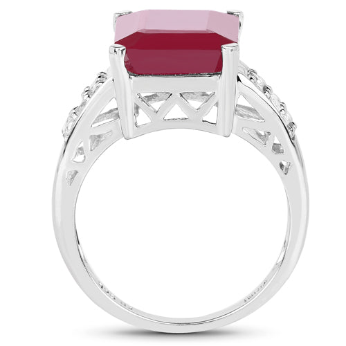 Bids.com 7.26 Carat Glass Filled Ruby and White Topaz .925 Sterling Silver Ring Rings