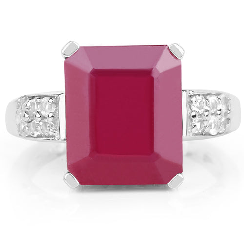 Bids.com 7.26 Carat Glass Filled Ruby and White Topaz .925 Sterling Silver Ring Rings