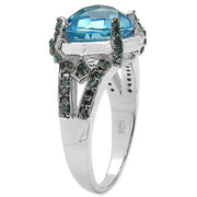 Bids.com 5.43 Carat Genuine Swiss Blue Topaz & Blue Diamond .925 Sterling Silver Ring Rings