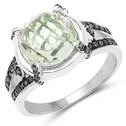 Bids.com 4.06 Carat Genuine Green Amethyst, Green Diamond & White Diamond .925 Sterling Silver Ring Rings