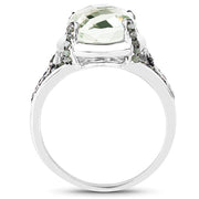 Bids.com 4.06 Carat Genuine Green Amethyst, Green Diamond & White Diamond .925 Sterling Silver Ring Rings