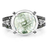 Bids.com 4.06 Carat Genuine Green Amethyst, Green Diamond & White Diamond .925 Sterling Silver Ring Rings
