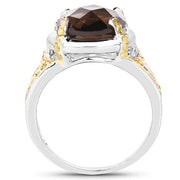 Bids.com 3.28 Carat Genuine Smoky Quartz and Yellow Diamond .925 Sterling Silver Ring Rings
