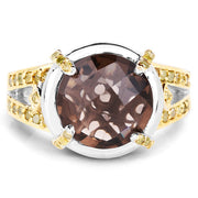 Bids.com 3.28 Carat Genuine Smoky Quartz and Yellow Diamond .925 Sterling Silver Ring Rings