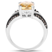 Bids.com 2.79 Carat Genuine Citrine, Champagne Diamond & White Diamond .925 Sterling Silver Ring Rings