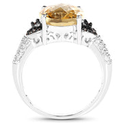 Bids.com 4.65 Carat Genuine Citrine, Champagne Diamond & White Diamond .925 Sterling Silver Ring Rings