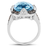Bids.com 8.29 Carat Genuine Swiss Blue Topaz, Champagne Diamond and White Diamond .925 Sterling Silver Ring Rings
