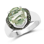 Bids.com 3.95 Carat Genuine Green Amethyst and Green Diamond .925 Sterling Silver Ring Rings