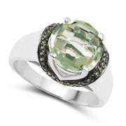 Bids.com 3.95 Carat Genuine Green Amethyst and Green Diamond .925 Sterling Silver Ring Rings