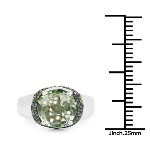Bids.com 3.95 Carat Genuine Green Amethyst and Green Diamond .925 Sterling Silver Ring Rings