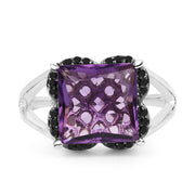 Bids.com 4.58 Carat Genuine Amethyst & Black Diamond .925 Sterling Silver Ring Rings