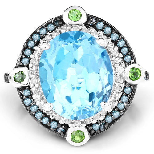 Bids.com 5.84 Carat Genuine Multi Stones .925 Sterling Silver Ring Rings
