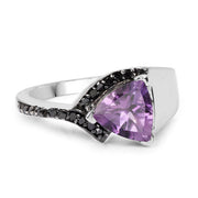 Bids.com 1.55 Carat Genuine Amethyst and Black Diamond .925 Sterling Silver Ring Rings