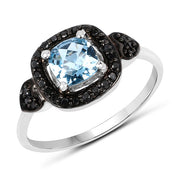 Bids.com 1.19 Carat Genuine Swiss Blue Topaz & Black Diamond .925 Sterling Silver Ring Rings