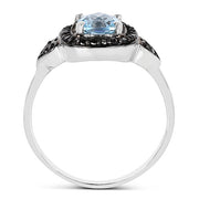 Bids.com 1.19 Carat Genuine Swiss Blue Topaz & Black Diamond .925 Sterling Silver Ring Rings