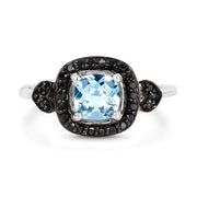 Bids.com 1.19 Carat Genuine Swiss Blue Topaz & Black Diamond .925 Sterling Silver Ring Rings