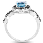 Bids.com 2.92 Carat Genuine Blue Topaz, Black Diamond & White Diamond .925 Sterling Silver Ring Rings